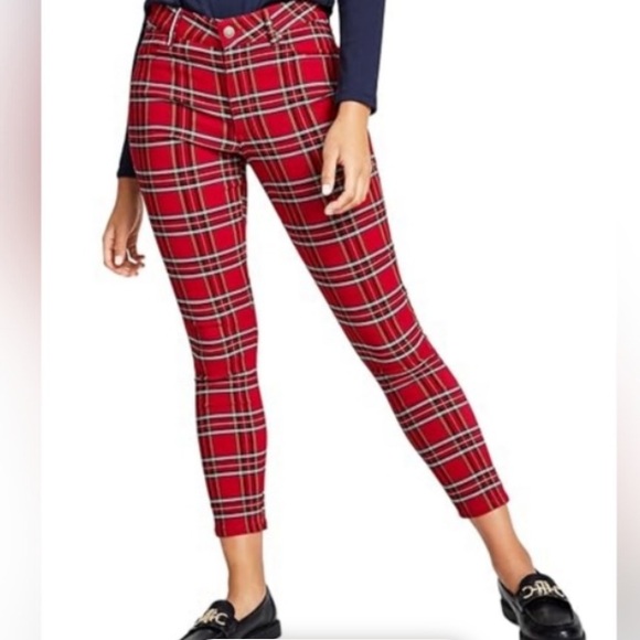 Tommy Hilfiger Pants - Tommy Hilfiger Women's Printed Pants Casual Red Plaid Ankle Skinny, size 2